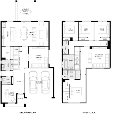 Enigma 32 by mojohomes.com.au, 4 bedroom 2 bathroom 2 car 2 storey passive solar house plan, 10.6m x 20.3m, NSW - Plan