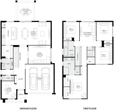 Enigma 31 by mojohomes.com.au, 4 bedroom 2 bathroom 2 car 2 storey passive solar house plan, 10.7m x 19.5m, NSW - Plan