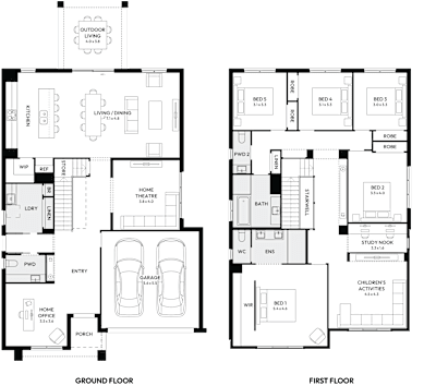 Enigma 37 by mojohomes.com.au, 5 bedroom 2 bathroom 2 car 2 storey passive solar house plan, 11.5m x 19.9m, NSW - Plan