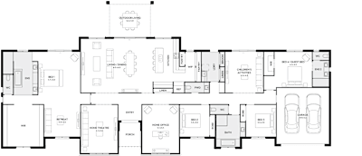 Barrington46 by mojohomes.com.au, 4 bedroom 3 bathroom 2 car single storey passive solar house plan, 36.5m x 17.1m, NSW - Plan