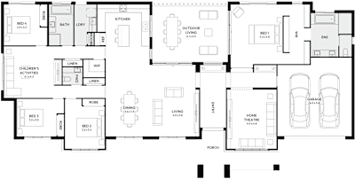 Mayfield by mojohomes.com.au, 4 bedroom 2 bathroom 2 car single storey passive solar house plan, 28.6m x 12.1m, NSW - Plan