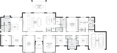 Barrington 41 Home Design by mojohomes.com.au, 4 bedroom 3 bathroom 2 car single storey passive solar house plan, 34.4m x 17.1m, NSW - Plan