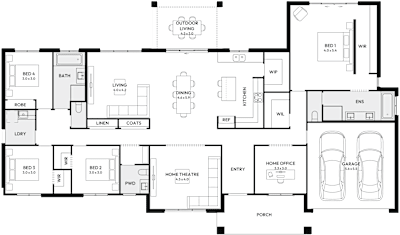 Carrington Grand 31 Two by mojohomes.com.au, 4 bedroom 2 bathroom 2 car single storey passive solar house plan, 25.3m x 13.5m, NSW - Plan
