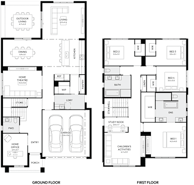 Chevron House Plans by mojohomes.com.au, 4 bedroom 2 bathroom 2 car 2 storey passive solar house plan, 10.7m x 19.6m, NSW - Plan