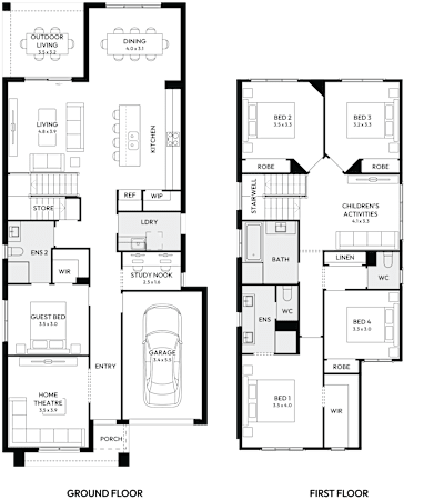 Lido 29 House Plans by mojohomes.com.au, 5 bedroom 3 bathroom 1 car 2 storey passive solar house plan, 8.9m x 19.5m, NSW - Plan