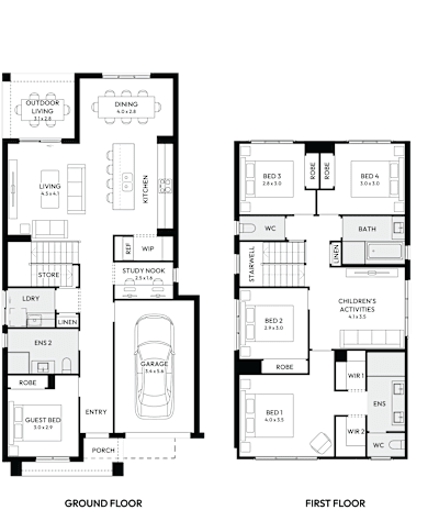 Lido 25 House Plans by mojohomes.com.au, 5 bedroom 3 bathroom 1 car 2 storey passive solar house plan, 8.4m x 16.5m, NSW - Plan