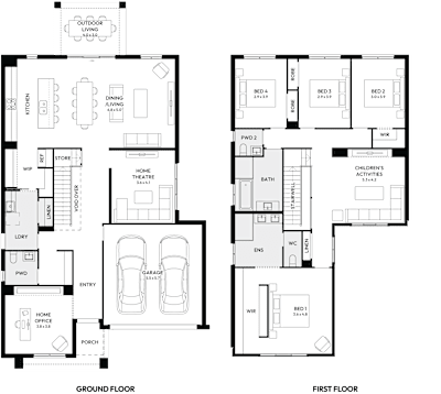 Freshwater 35 by mojohomes.com.au, 4 bedroom 2 bathroom 2 car 2 storey passive solar house plan, 11.5m x 20.1m, NSW - Plan