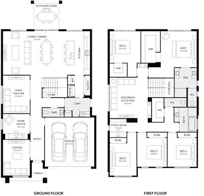 Charisma 37 by mojohomes.com.au, 5 bedroom 2 bathroom 2 car 2 storey passive solar house plan, 10.7m x 19.8m, NSW - Plan