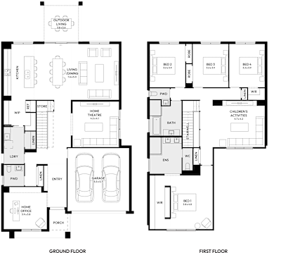 Freshwater 37 House Plan by mojohomes.com.au, 4 bedroom 2 bathroom 2 car 2 storey passive solar house plan, 11.7m x 20.7m, NSW - Plan