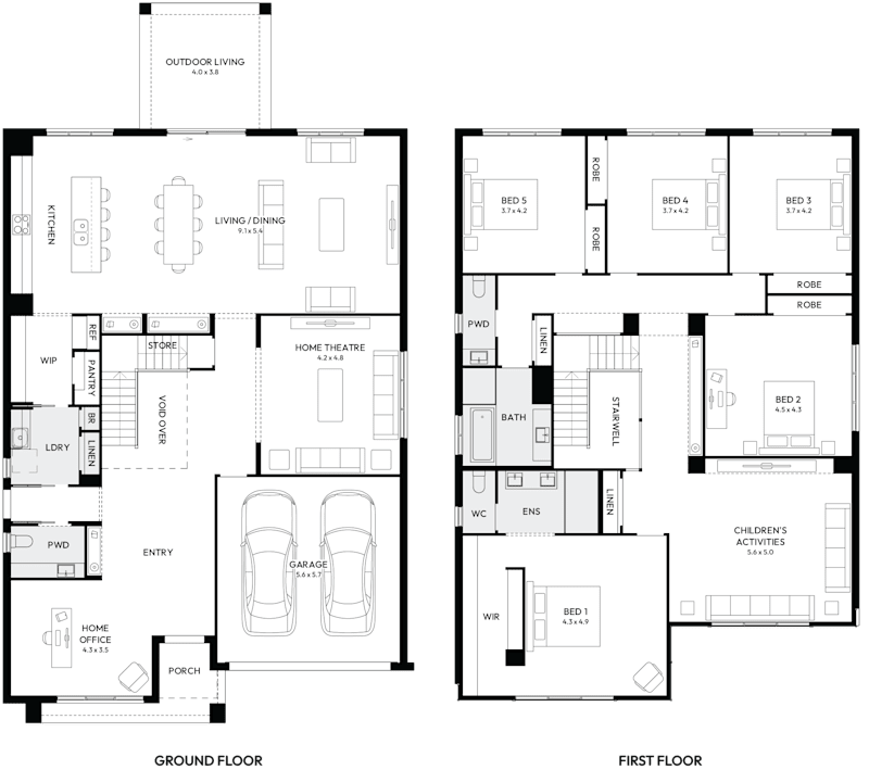 Enigma 46 Double Storey House Floor Plan with 5 Bedrooms