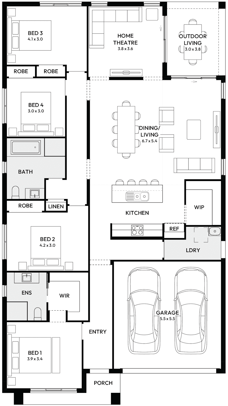 Ashton 24 Single Storey House Floor Plan with 4 Bedrooms