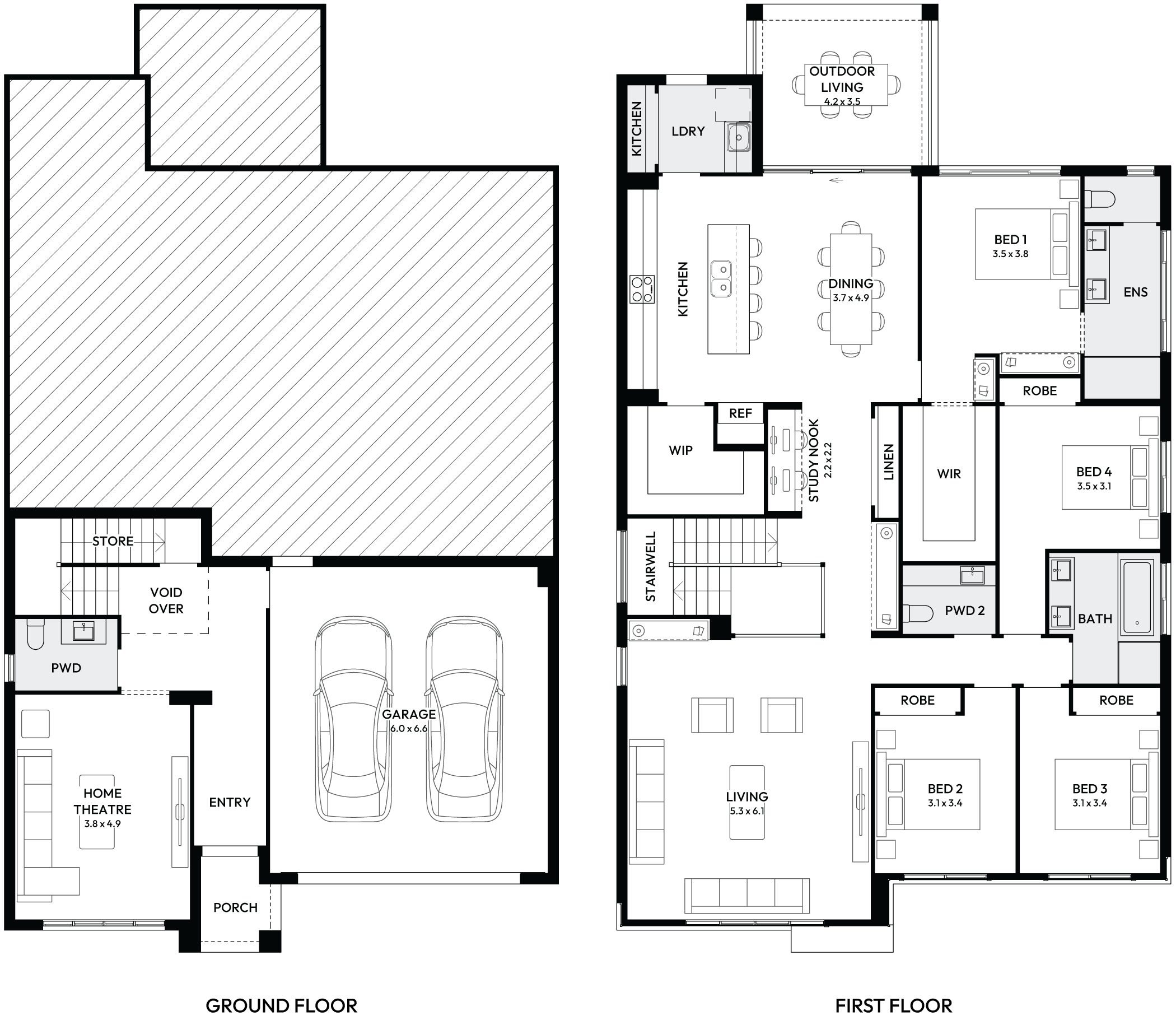 Sierra 33 Two Split Level House Floor Plan